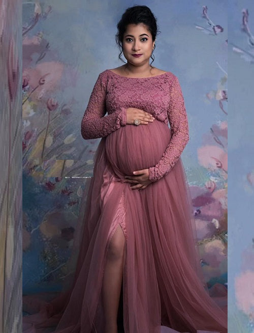 G545, Peach Maternity Shoot Baby Shower Trail Gown, Size: All, Color: All
