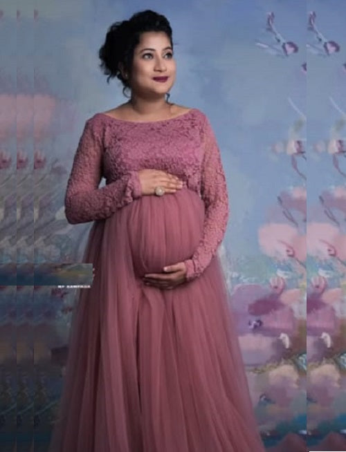 G545, Peach Maternity Shoot Baby Shower Trail Gown, Size: All, Color: All