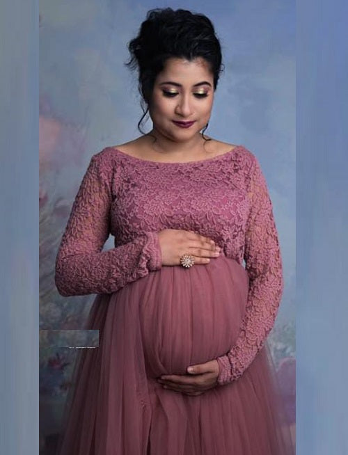 G545, Peach Maternity Shoot Baby Shower Trail Gown, Size: All, Color: All