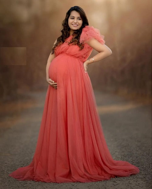 G419, Watermelon  Maternity One Shoulder Gown, Size: All, Color: All