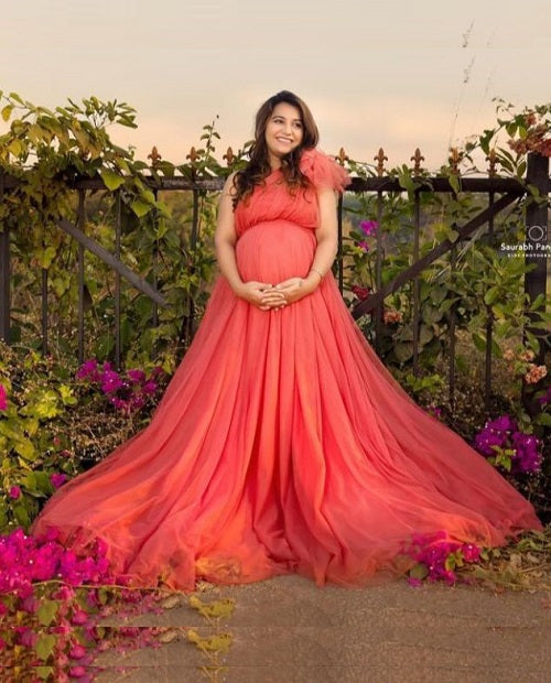 G419, Watermelon  Maternity One Shoulder Gown, Size: All, Color: All