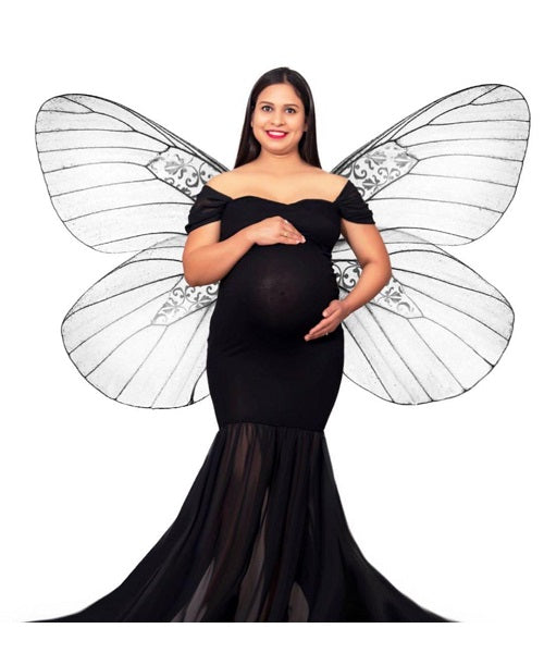 G220, Black Maternity Shoot Trail Baby Shower Lycra Fit Gown, Size: All, Color: All