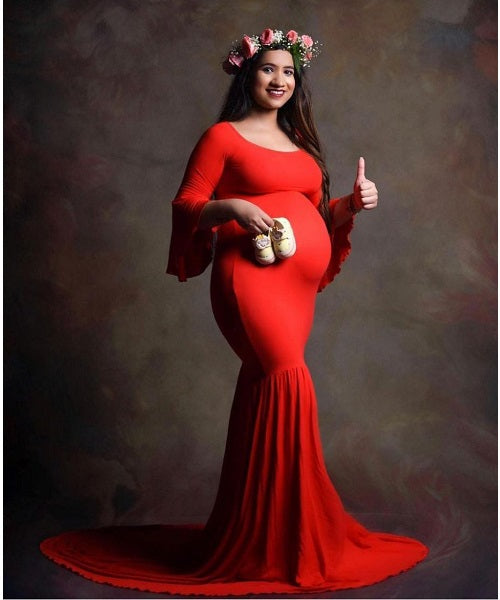 G209, Wine Off Shoulder Maternity Shoot Trail Baby Shower Gown, Size: All, Color: All