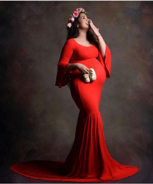 G209, Wine Off Shoulder Maternity Shoot Trail Baby Shower Gown, Size: All, Color: All