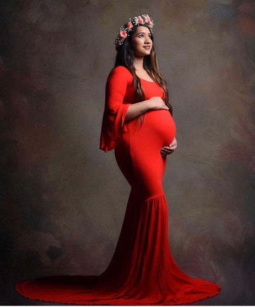 G209, Wine Off Shoulder Maternity Shoot Trail Baby Shower Gown, Size: All, Color: All