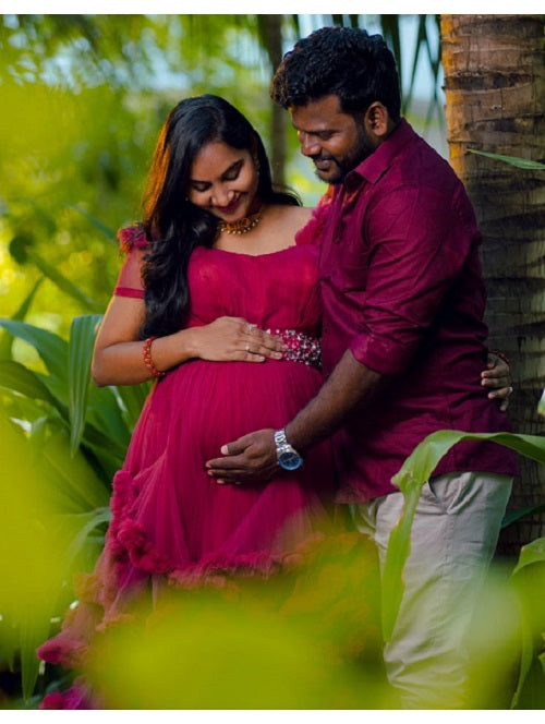 G148, Wine Puffy Maternity Shoot Baby Shower Trail Gown Size: All, Color: All