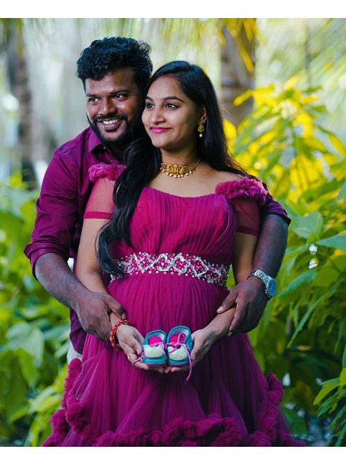 G148, Wine Puffy Maternity Shoot Baby Shower Trail Gown Size: All, Color: All