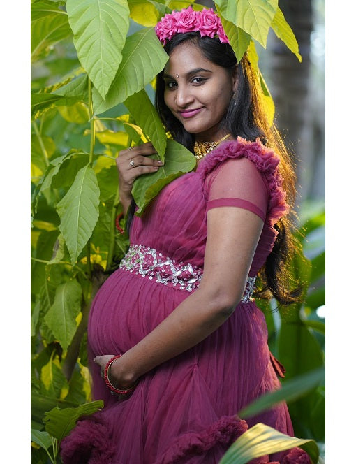 G148, Wine Puffy Maternity Shoot Baby Shower Trail Gown Size: All, Color: All
