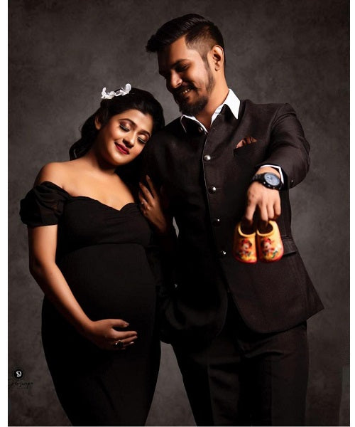 G220, Black Maternity Shoot Trail Baby Shower Lycra Fit Gown, Size: All, Color: All