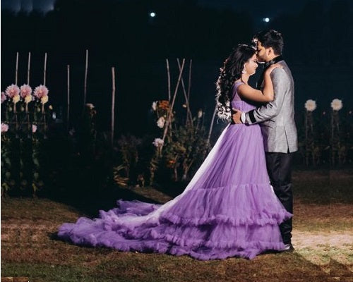 G240, Luxury Purple Ruffle Long Trail Ball Gown Size: All, Color: All