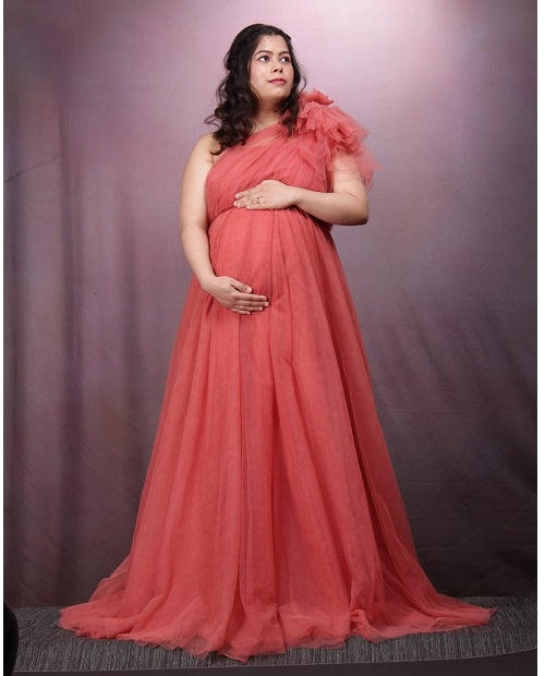 G419, Watermelon  Maternity One Shoulder Gown, Size: All, Color: All