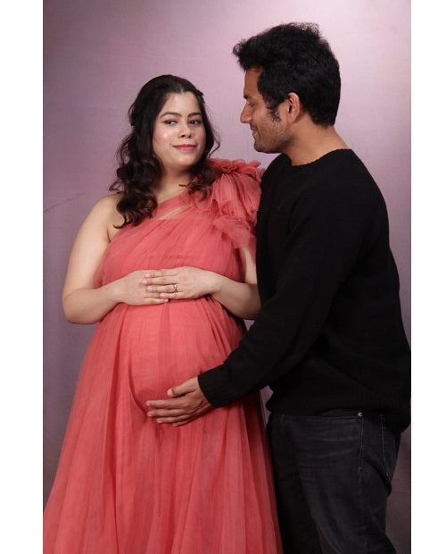 G419, Watermelon  Maternity One Shoulder Gown, Size: All, Color: All