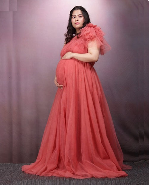 G419, Watermelon  Maternity One Shoulder Gown, Size: All, Color: All