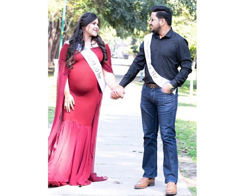 G181, Wine Maternity Shoot Long Sleeves Trail Baby Shower Gown, Size: All, Color: All