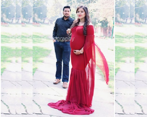 G181, Wine Maternity Shoot Long Sleeves Trail Baby Shower Gown, Size: All, Color: All