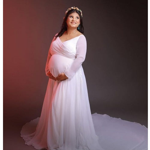 G444, White Trail Lycra Body Fit Maternity Gown, Size: All, Color: All