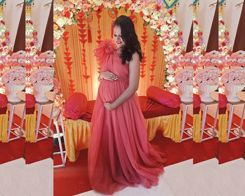 G419, Watermelon  Maternity One Shoulder Gown, Size: All, Color: All