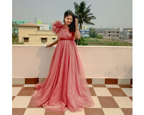 G419, Watermelon  Maternity One Shoulder Gown, Size: All, Color: All