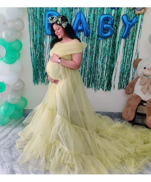 G55, Tea Green Ruffled Maternity Shoot Gown, Size: All, Color: All