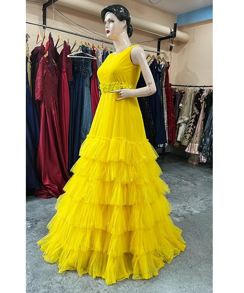 G551, Yellow Ruffled Prewedding Shoot Gown, Size: All, Color: All