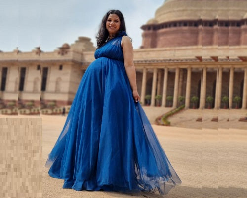 G319, Blue Maternity One Shoulder Gown, Size: All, Color: All