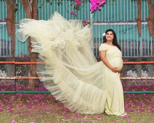 G55, Tea Green Ruffled Maternity Shoot Gown, Size: All, Color: All