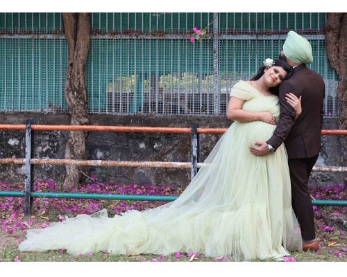 G55, Tea Green Ruffled Maternity Shoot Gown, Size: All, Color: All