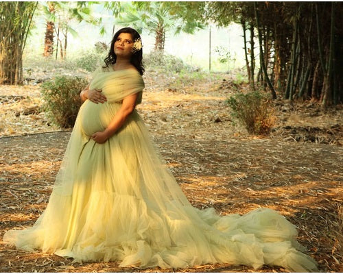 G55, Tea Green Ruffled Maternity Shoot Gown, Size: All, Color: All