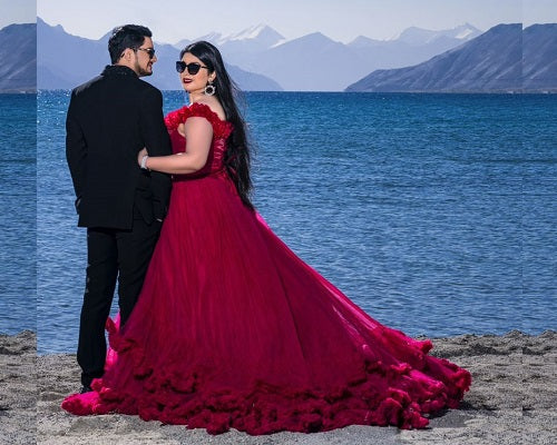 G123, Luxury Wine Puffy Cloud Trail Big Ball Gown, Size: All, Color: All