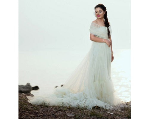 G55, Tea Green Ruffled Pre Wedding Shoot Gown, Size: All, Color: All