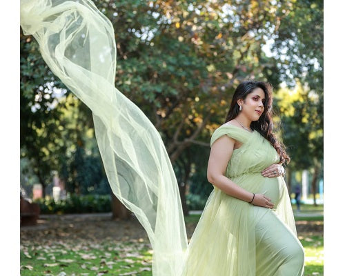 G55, Tea Green Ruffled Maternity Shoot Gown, Size: All, Color: All