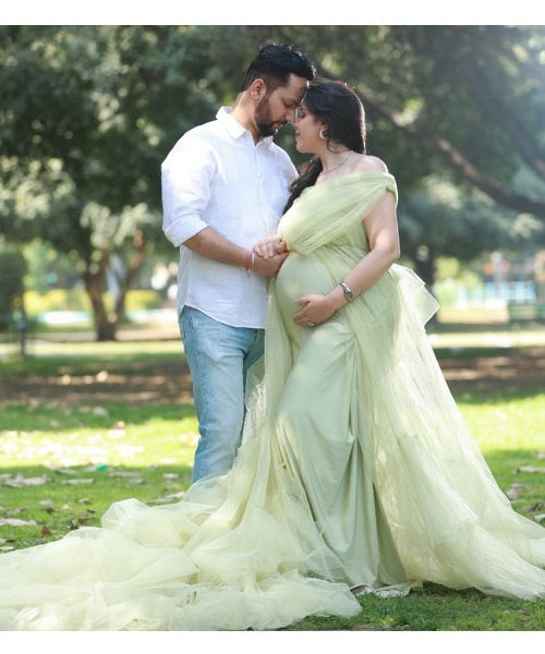 G55, Tea Green Ruffled Maternity Shoot Gown, Size: All, Color: All