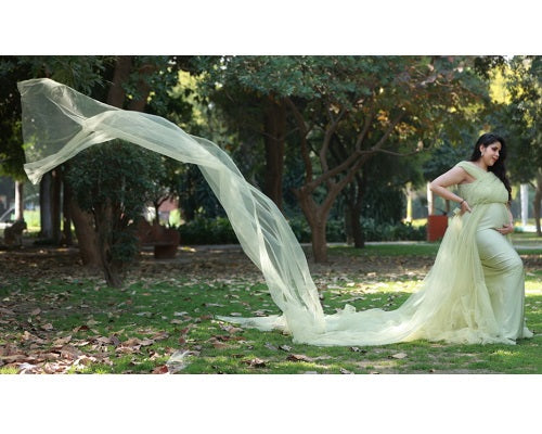 G55, Tea Green Ruffled Maternity Shoot Gown, Size: All, Color: All