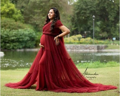 G422, Dark Wine Maternity Shoot Gown, Size: All, Color: All