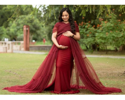 G422, Dark Wine Maternity Shoot Gown, Size: All, Color: All