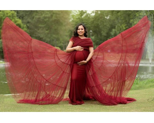 G422, Dark Wine Maternity Shoot Gown, Size: All, Color: All