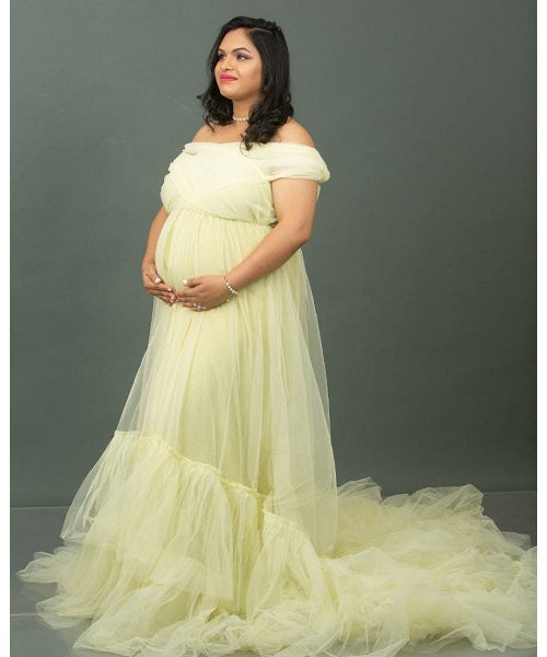 G55, Tea Green Ruffled Maternity Shoot Gown, Size: All, Color: All