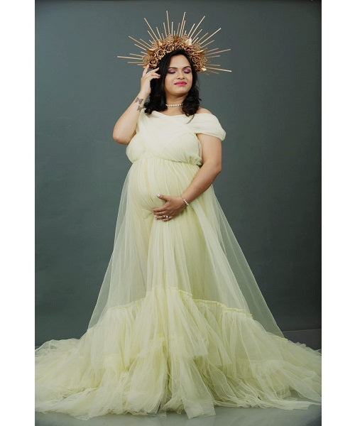 G55, Tea Green Ruffled Maternity Shoot Gown, Size: All, Color: All