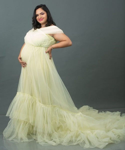G55, Tea Green Ruffled Maternity Shoot Gown, Size: All, Color: All