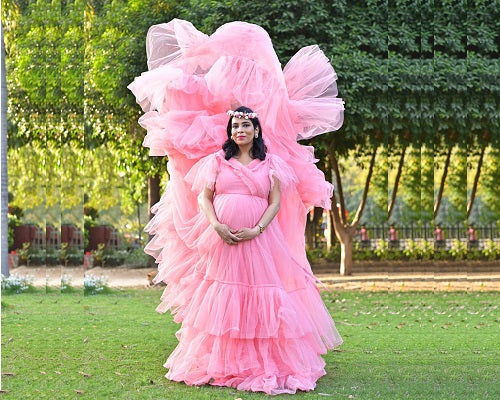 G555, Peach Ruffled Maternity Shoot Gown, Size: All, Color: All