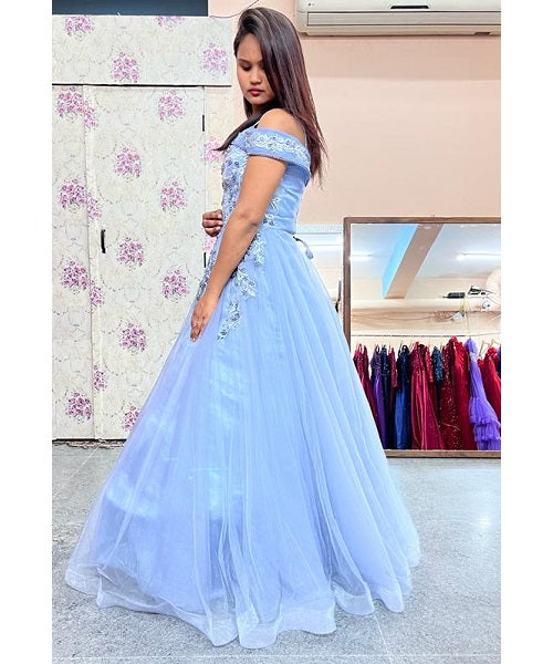 G635, Grey Ball Semi off Shoulder Gown, Size (XS-30 to L-38)