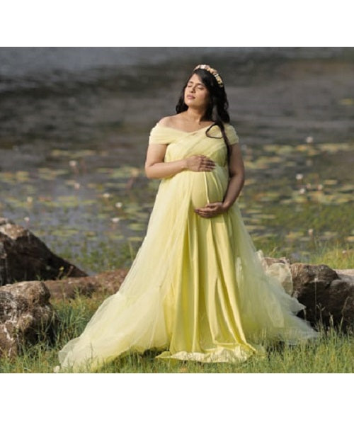 G55, Tea Green Ruffled Maternity Shoot Gown, Size: All, Color: All