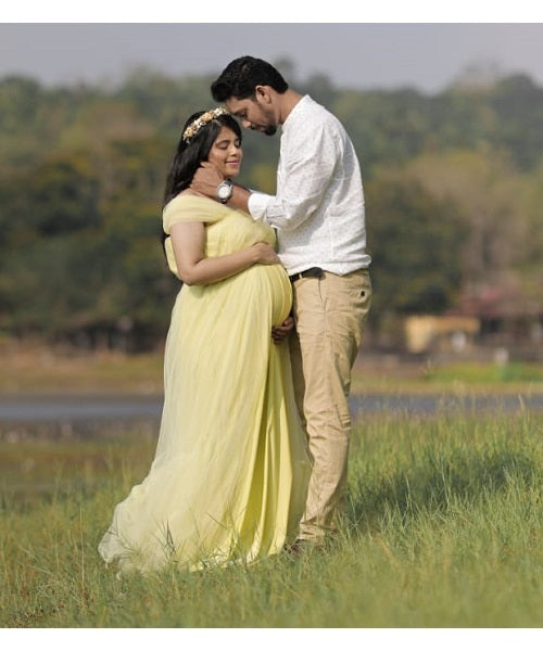 G55, Tea Green Ruffled Maternity Shoot Gown, Size: All, Color: All