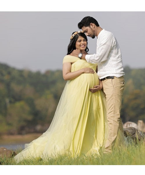 G55, Tea Green Ruffled Maternity Shoot Gown, Size: All, Color: All