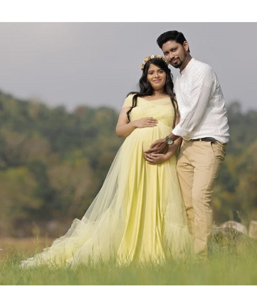 G55, Tea Green Ruffled Maternity Shoot Gown, Size: All, Color: All