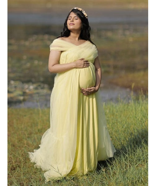 G55, Tea Green Ruffled Maternity Shoot Gown, Size: All, Color: All