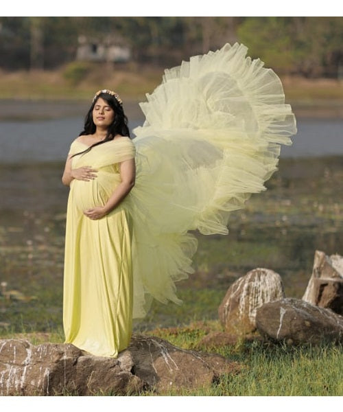 G55, Tea Green Ruffled Maternity Shoot Gown, Size: All, Color: All