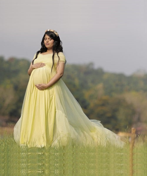 G55, Tea Green Ruffled Maternity Shoot Gown, Size: All, Color: All