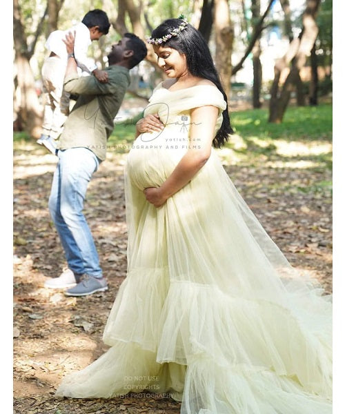 G55, Tea Green Ruffled Maternity Shoot Gown, Size: All, Color: All