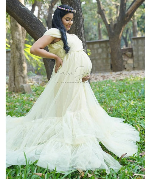 G55, Tea Green Ruffled Maternity Shoot Gown, Size: All, Color: All